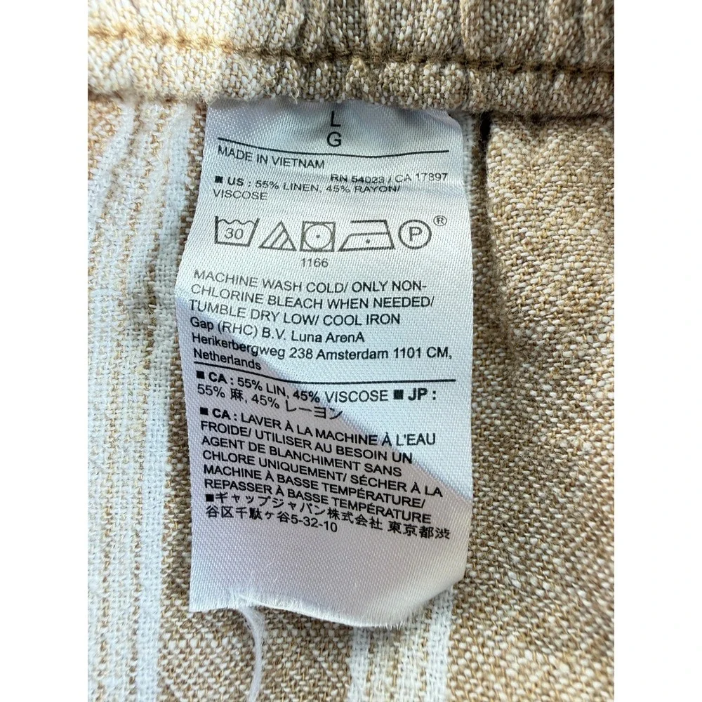 Banana Republic Linen Blend Striped Pull On Pants Tan White Drawstring Large